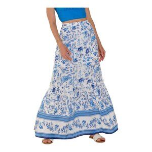 Francesca’s Delight Floral Bubble Skirt Maxi Blue Floral Pull On sz Small LONG